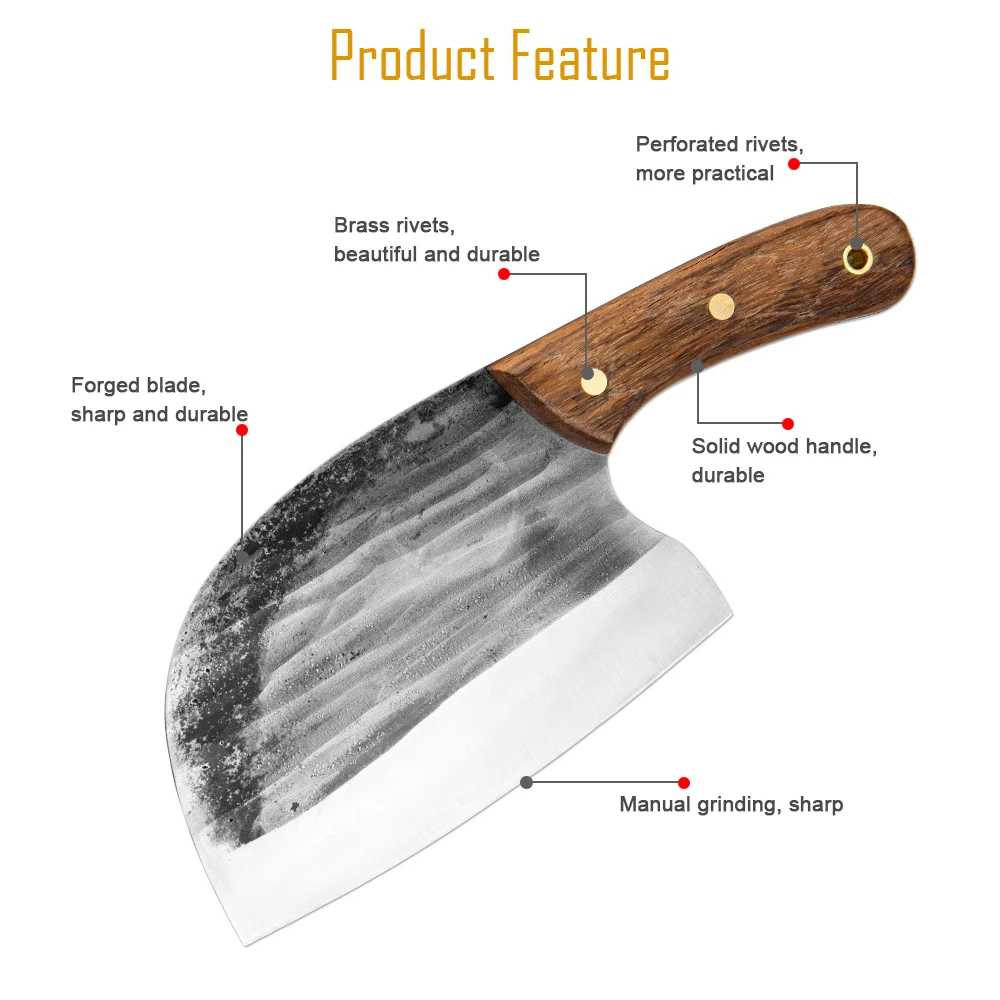 XITUO Handmade Butcher Knife High Carbon Steel Kitchen Chef Extra Wide Blade Solid Wood Handle Cooking Tools | Дом и сад