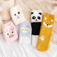 lovely cartoon animals in autumn and winter plush and thickened warm middle tube socks sleeping socks at home floor socks women