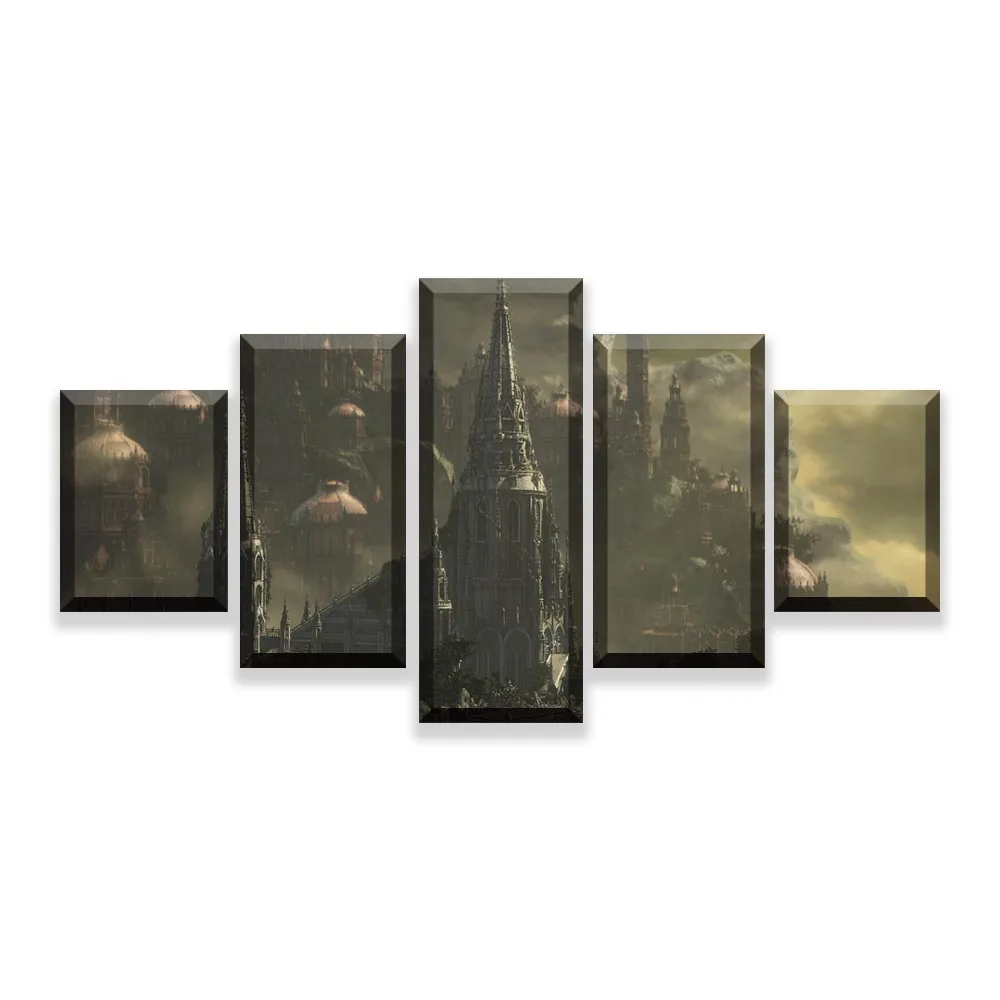 

Canvas HD Printed Game Poster Home Decor Framework Wall Art Picture 5 Panel Dark Souls III Derelict Building And Demon Painting