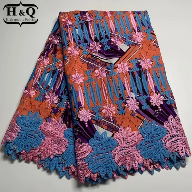 

H&Q latest 6 yards wax african batik lace fabric 2021 high quality embroidery nigerian guipure laces water soluble fabrics H0106