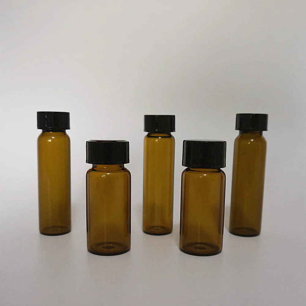 

Free shipping 3ml to 50ml Brown Glass sample bottles with black plastic screw cap, essential oil bottle for lab use