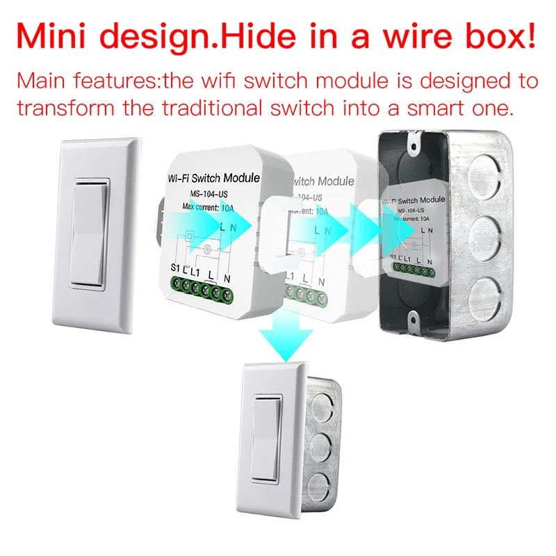 Умный выключатель света мини с Wi Fi однополюсный/3 канальный голосовым