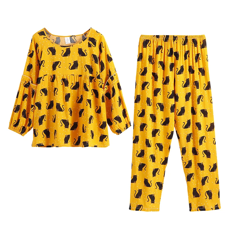 

Pajamas Women's Spring and Autumn Cardigan Rayon Suit Long Sleeve Thin Loose Cotton Silk Korean Style Sweet Home Wear