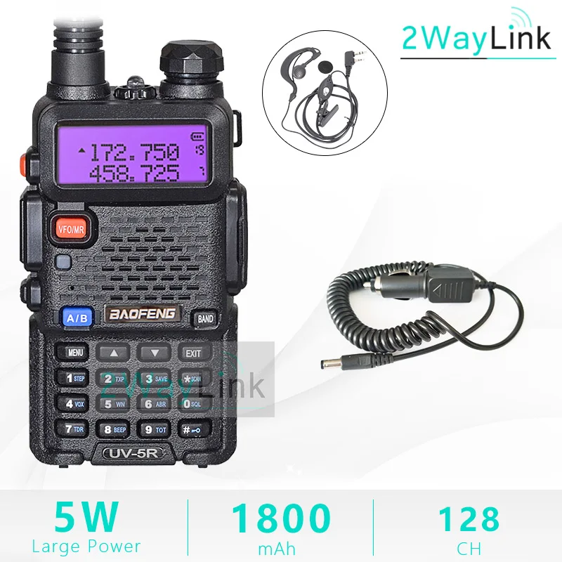 Baofeng UV-5R двухканальные рации двойной дисплей двухдиапазонный Baofeng UV5R портативный 5 Вт UHF VHF двухстороннее радио Pofung UV 5R КВ трансивер - Цвет: Black-Car Charger