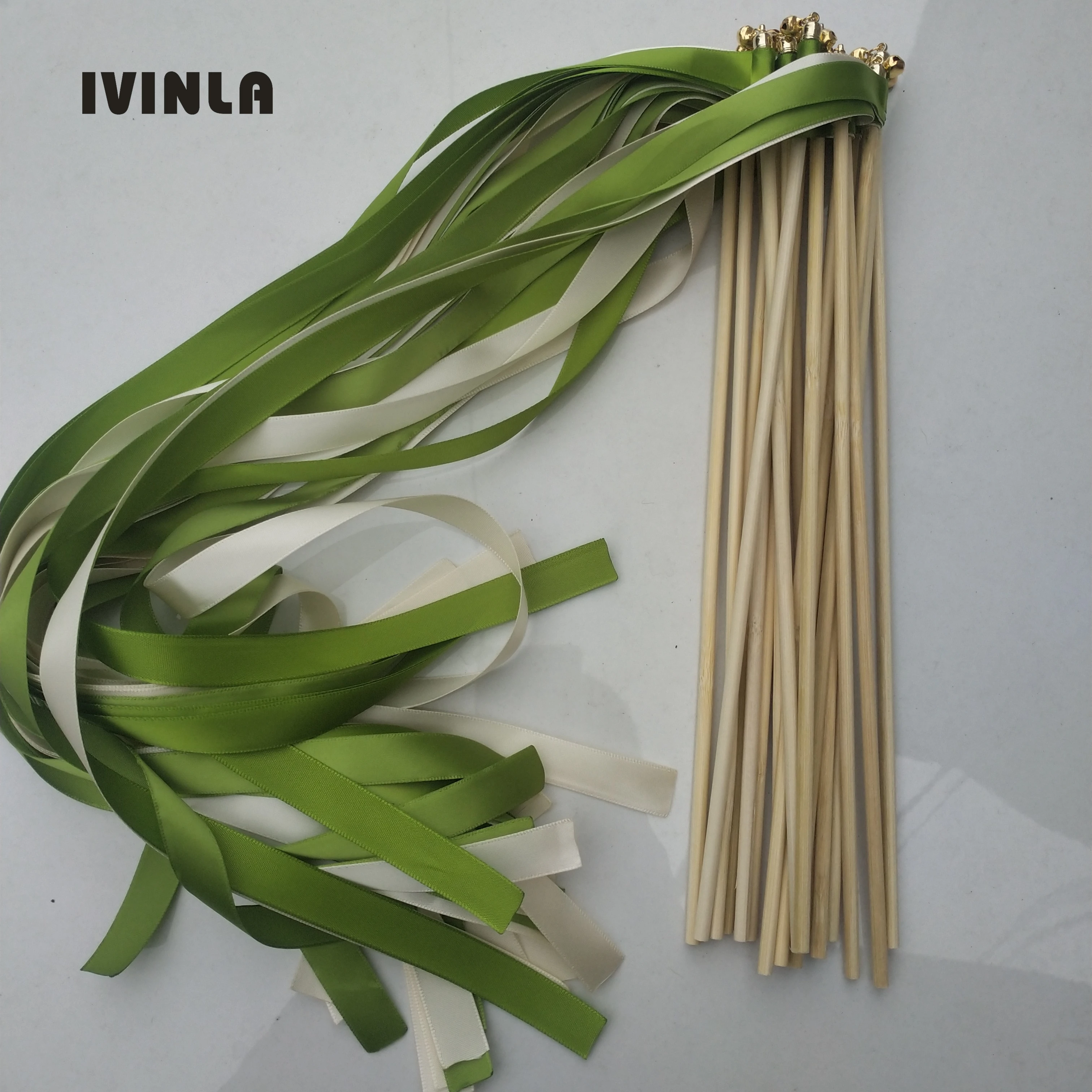 50 шт./лот свадебные ленты зеленого и кремового цвета с золотым колокольчиком для