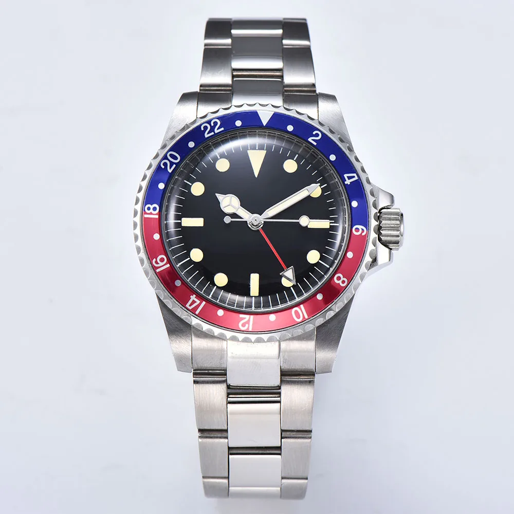 Роскошные мужские часы GMT автоматические 39 5 мм из нержавеющей стали чехол