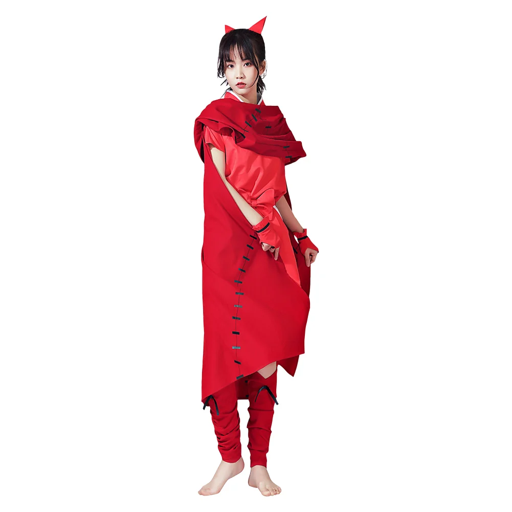 

Anime Yashahime Demon Moroha Cosplay Costume Red Kimono Cloak Outfits Halloween Carnival Suit