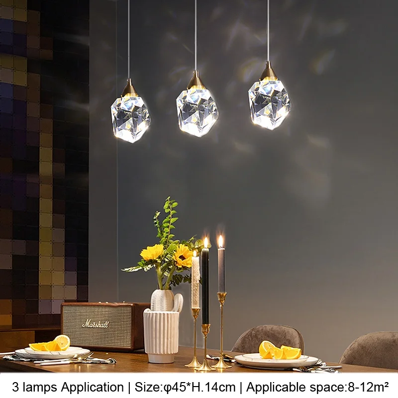 Latón Real colgante LED luces Simple habitación sala de restaurante K9 cristal lámpara colgante moderna decoración de iluminación