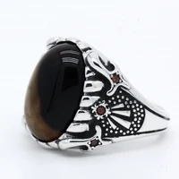 turkish black ring solid 925 sterling silver male ring natural agate stone vintage spots sunflower fine jewelry gift to husband