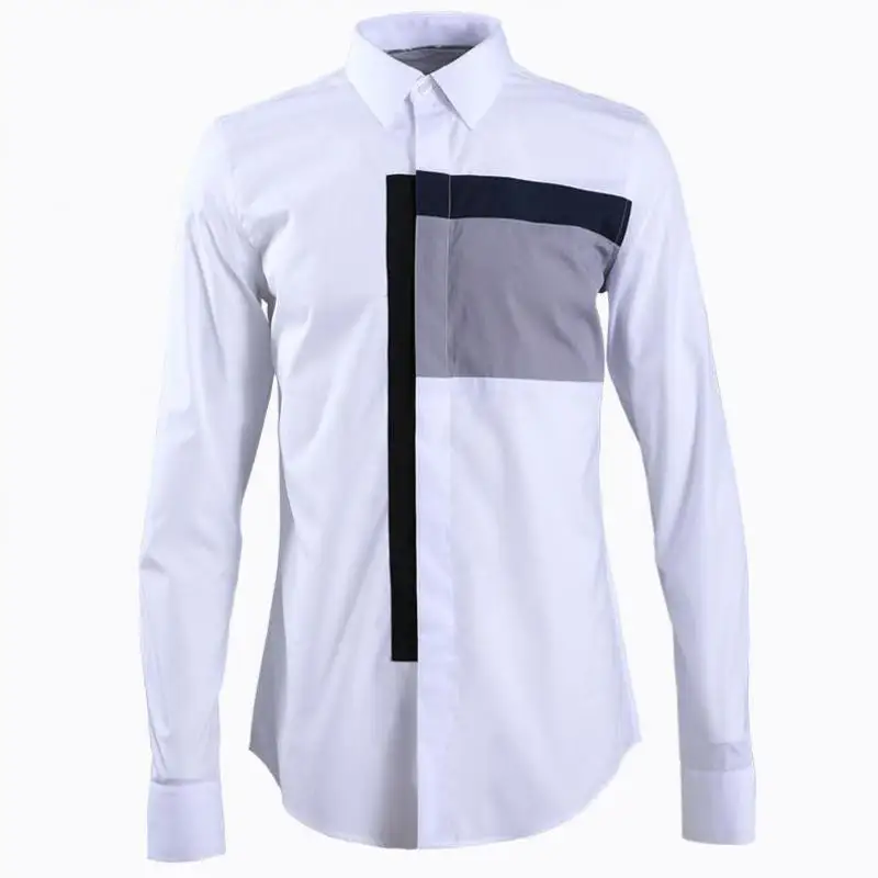 Minglu протектор для мужчин рубашка роскошные черный Белый Цвет Сращивание