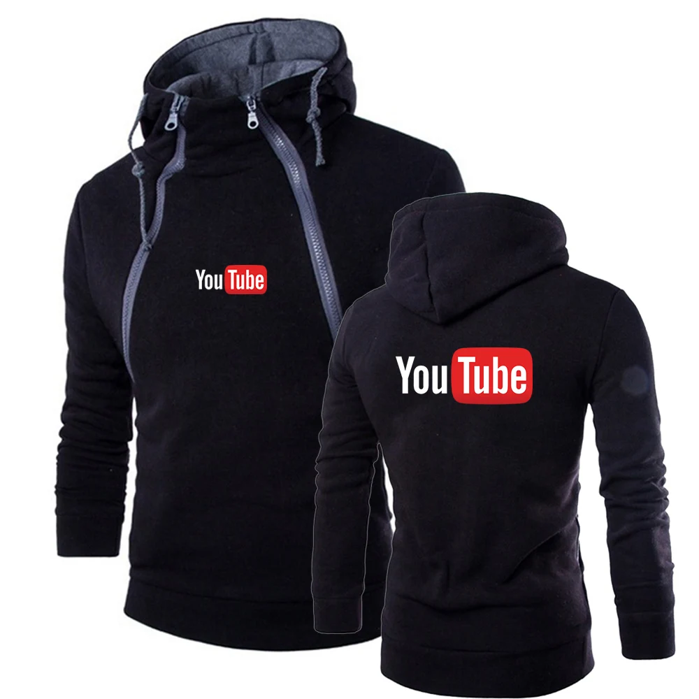 YouTube 2022 мужские новые толстовки с капюшоном и принтом на двойной молнии модный