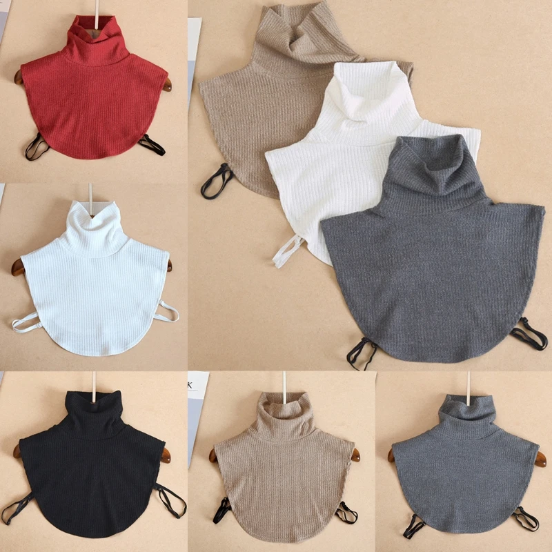 

Korean Turtleneck Dickey Detachable Ribbed Knitted Half Top Mock Neck Sweater Solid Color False Fake Collar Neck Warmer