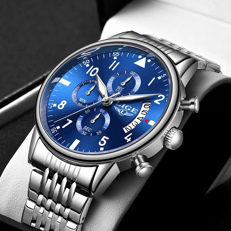 LIGE мужские часы лучший бренд класса люкс кварцевые спортивные Дата Мода Бизнес