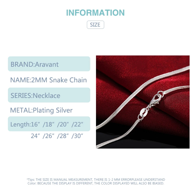 Ожерелье из серебра 925 пробы Модная бижутерия ожерелье змеиной цепи 2 мм 16 18 20 22 24 26