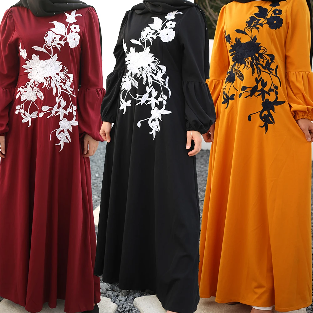 

Abaya Дубай мусульманское женское платье с пышными рукавами макси кафтан ислам Коктейльная Вечеринка Jilbab вышитое платье Свободное длинное ар...