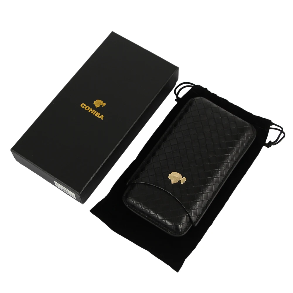 Кожаный чехол для сигар COHIBA черный держатель с 3 трубками дорожные хьюмидоры