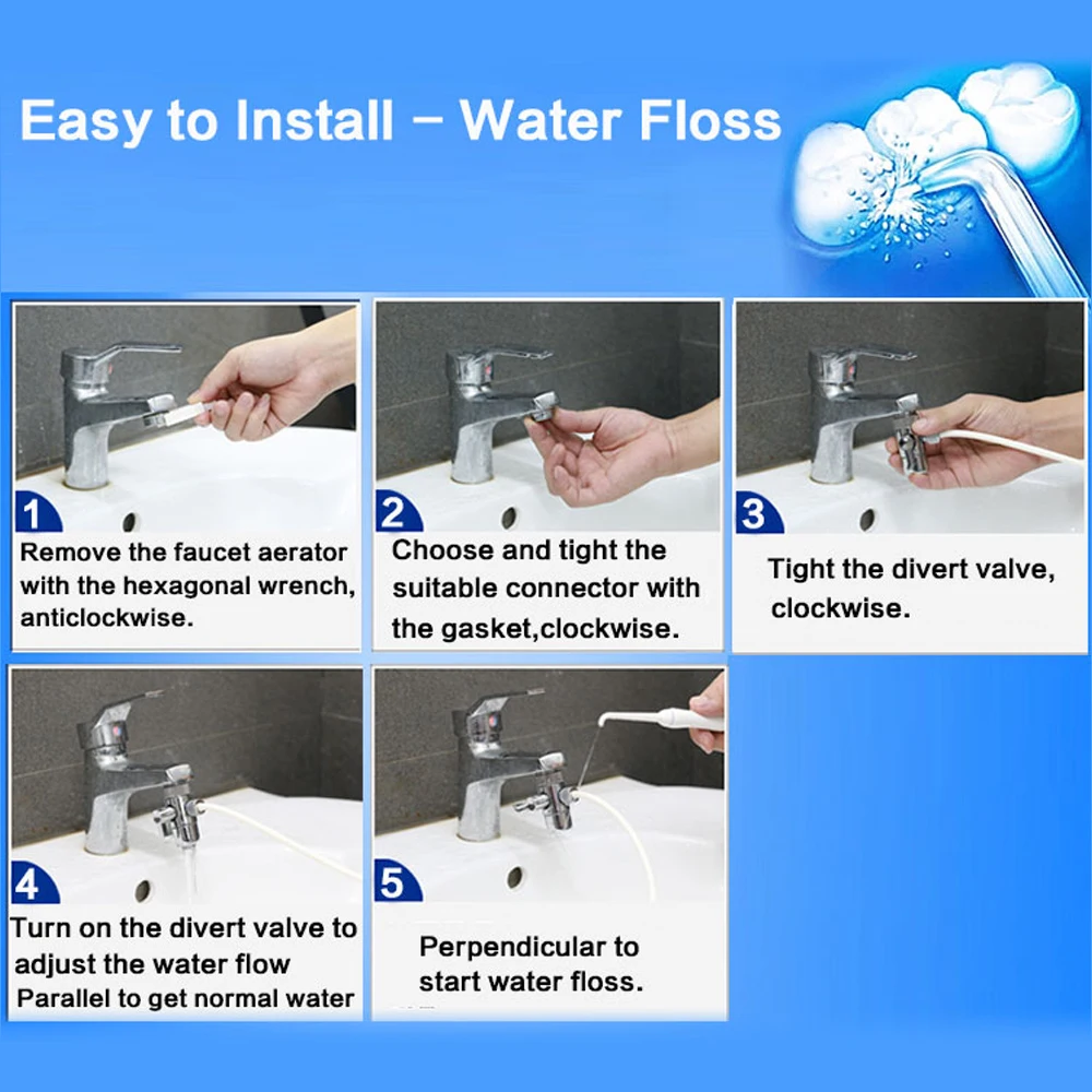 

6pcs Nozzle Faucet Oral Irrigator Water Dental Flosser Portable Water Jet Toothbrush Dental Irrigation Floss Teeth Cleaning
