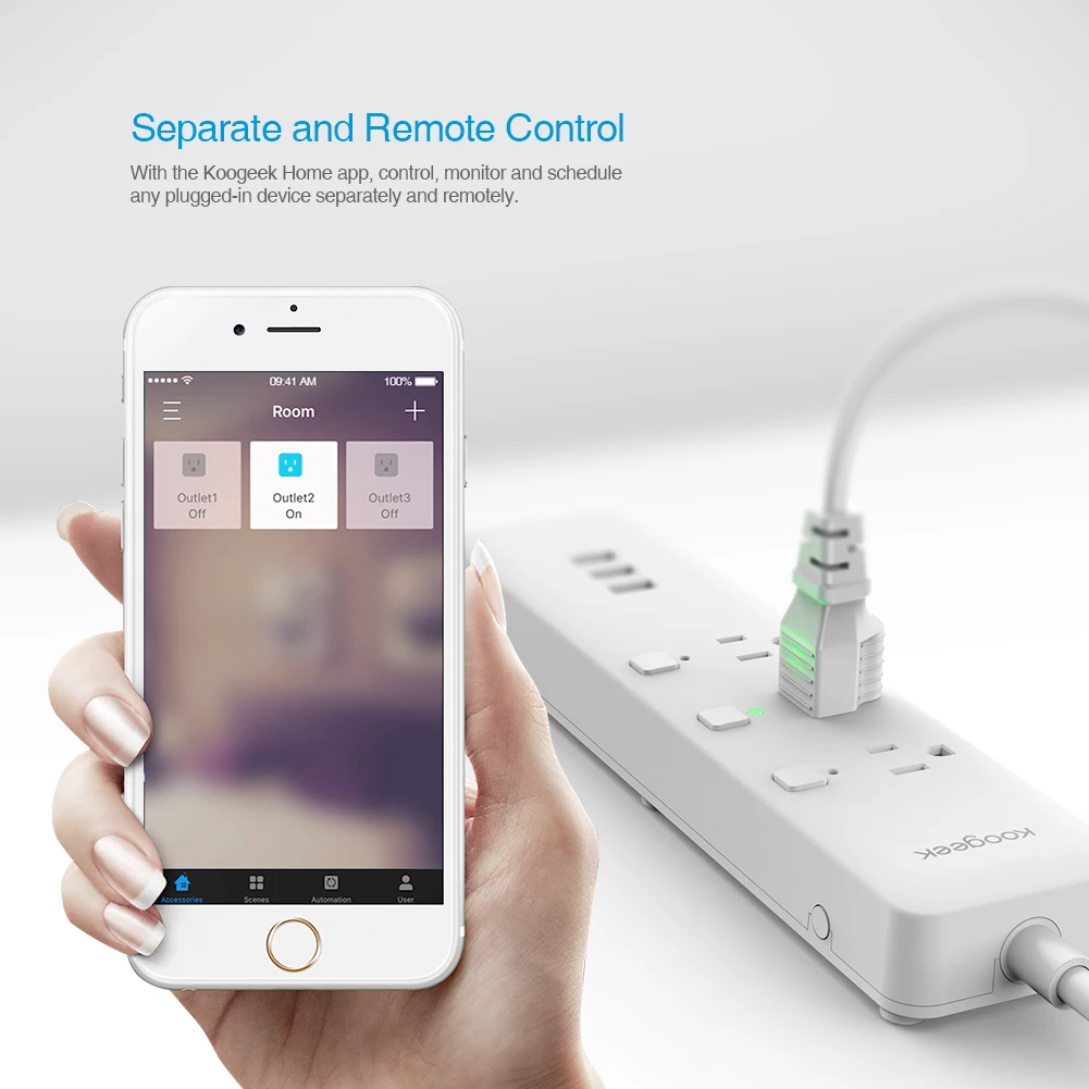 Смарт-розетка Koogeek с Wi-Fi защита от перенапряжения работает Apple HomeKit /Google Assistant