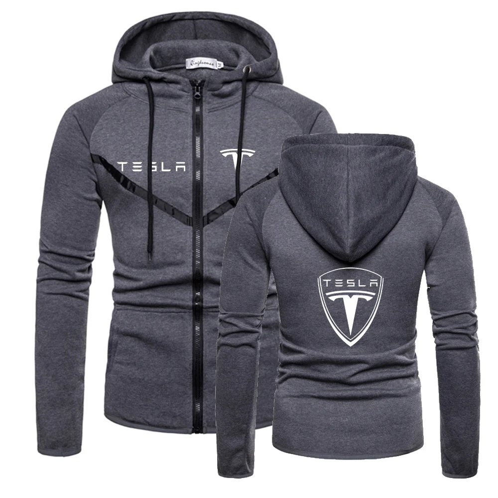 

2021 TESLA New Zipper Brand Hoodies Men Fitness Sweatshirts Solid Color England Style Muscle Sportswear Coat