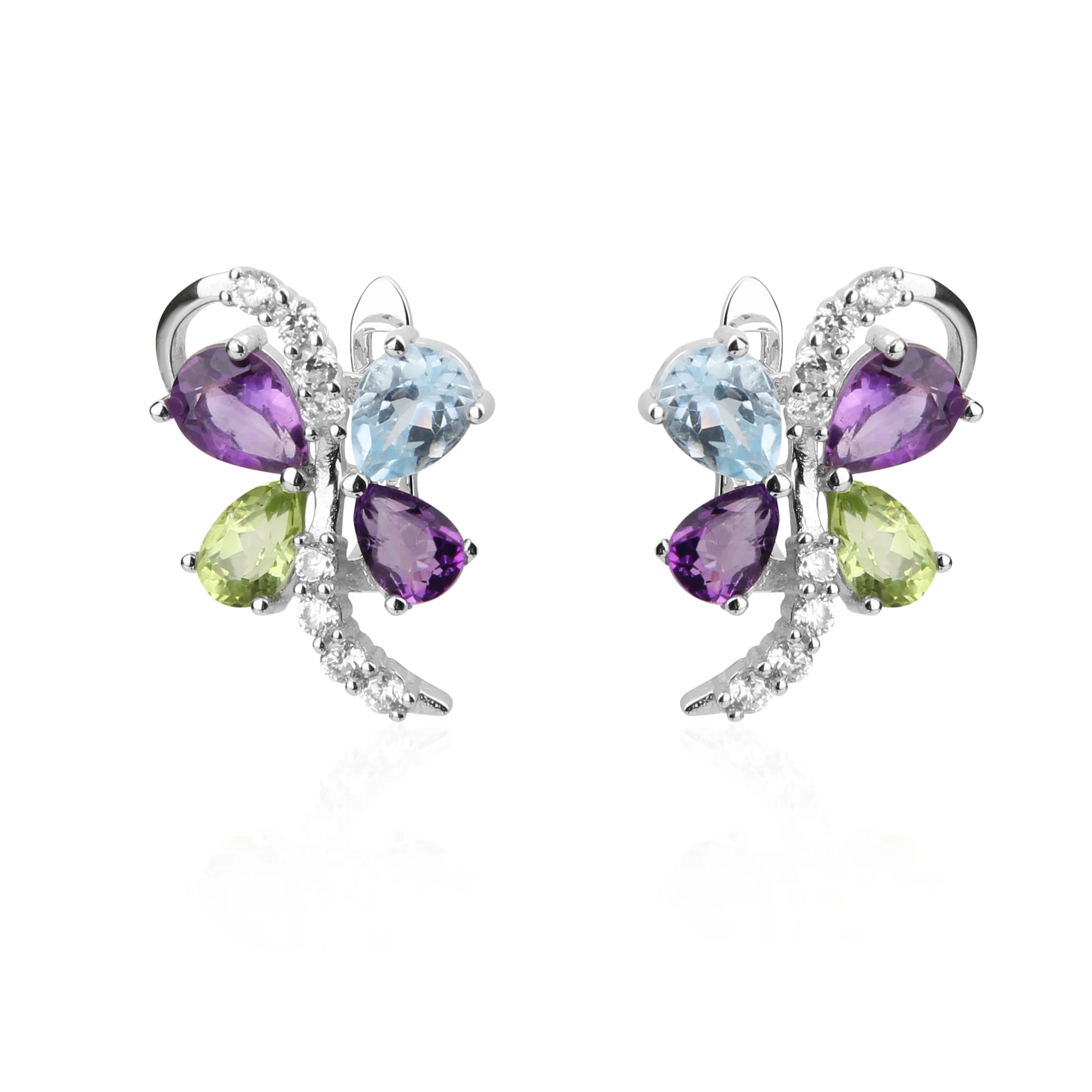 Женские серьги-бабочки из стерлингового серебра 925 пробы с натуральным аметистом