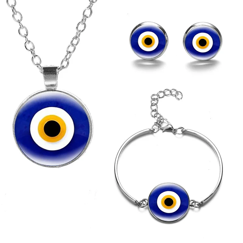 Синий стиль набор ювелирных изделий амулет Очаровательное ожерелье серьги