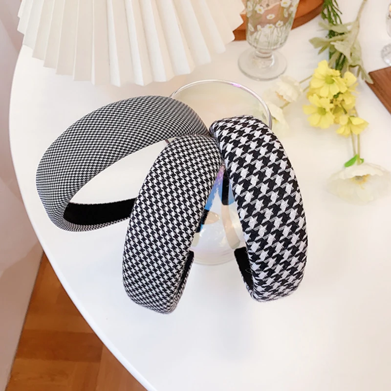 

Black Plaid Check Lightly Padded Headband Fall Women Hairband Houndstooth Head Bezel Hair Hoop Bands Fashion Hair Accessories