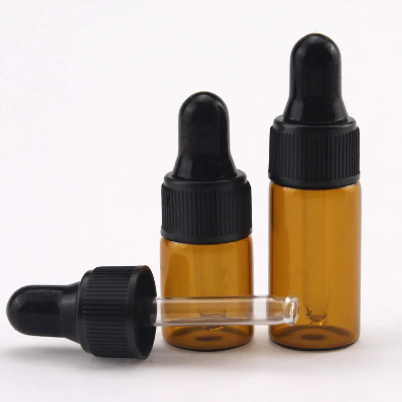 

100pcs/lot Empty 1ml 2ml 3ml 5ml Essential Oils Bottle with Dropper Amber Glass Dropper Bottle Mini Essential Oil Travel Bottle