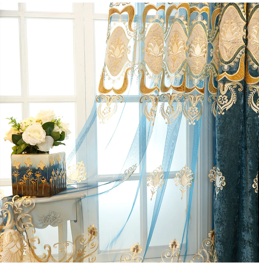 

2021 New Curtain Fabric European Bedroom curtains Thick Blackout Chenille Curtain Screen Curtains for Living Dining Room Bedroom