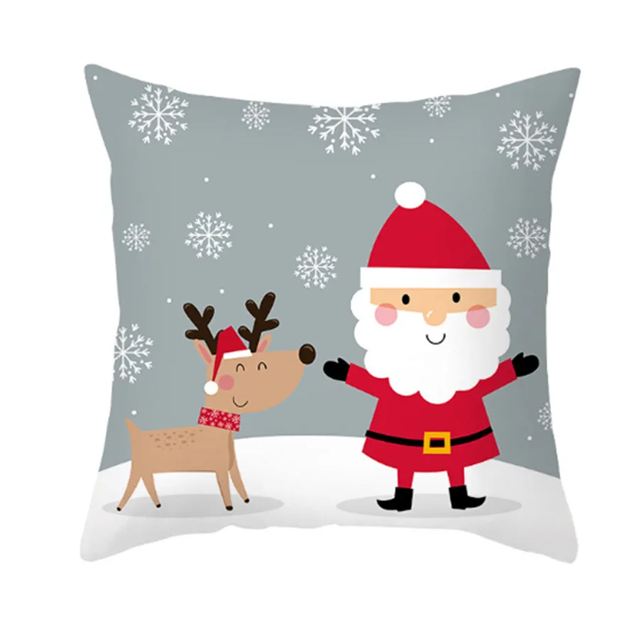 

Christmas Decoration Square Cushion Cover 45x45cm Printed Cartoon Elk Santa Cushion Cover Pillow Case Linen Pillow Home