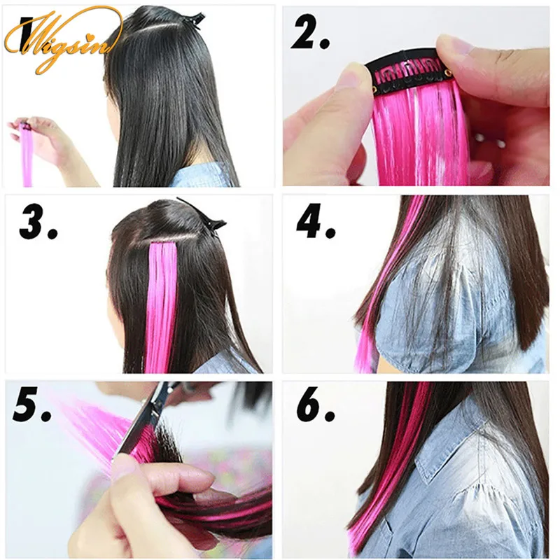 

WIGSIN Long Straight Synthetic Extensions Hair Clip in Highlight Rainbow Cosplay Party Hair
