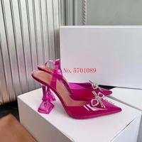 woman designer high heel shoes 20ss new release rhinestone crystal bow knot sandals clear pvc bow transparent glass sandals