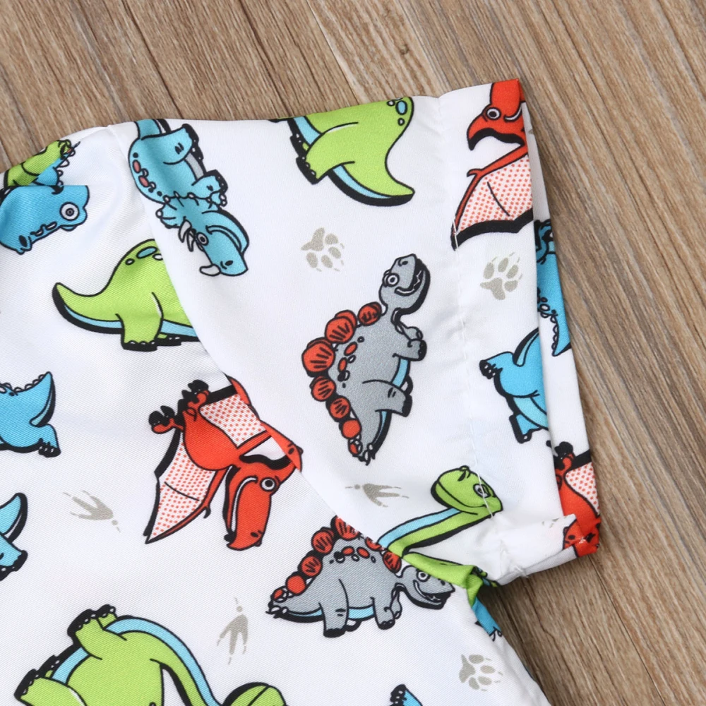 Летняя одежда для малышей одежда джентльмена для маленьких мальчиков яркая рубашка с динозаврами Топ и шортики официальный костюм От 1 до 6 лет