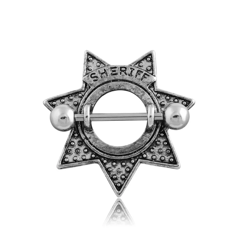 star 1 шт. Племенной щит ниппель кольцо с 316L хирургическая сталь штанги ювелирные изделия с подвеской в виде соски пирсинг носа - Окраска металла: star