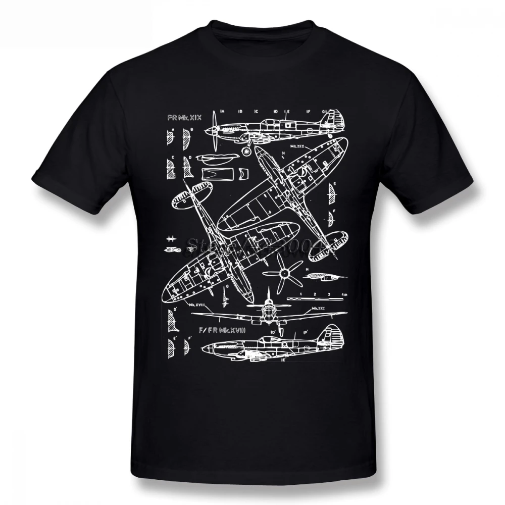 Spitfire Blueprints самолет летчик Веселая футболка для мужчин размера плюс хлопковая