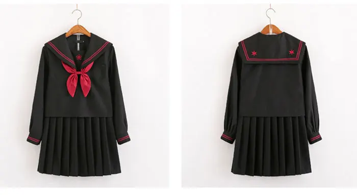 Autumn Japanese School Uniforms For Girls Cute Long-length Sailor Tops Pleated Skirt Full Sets Cosplay JK Costume Series