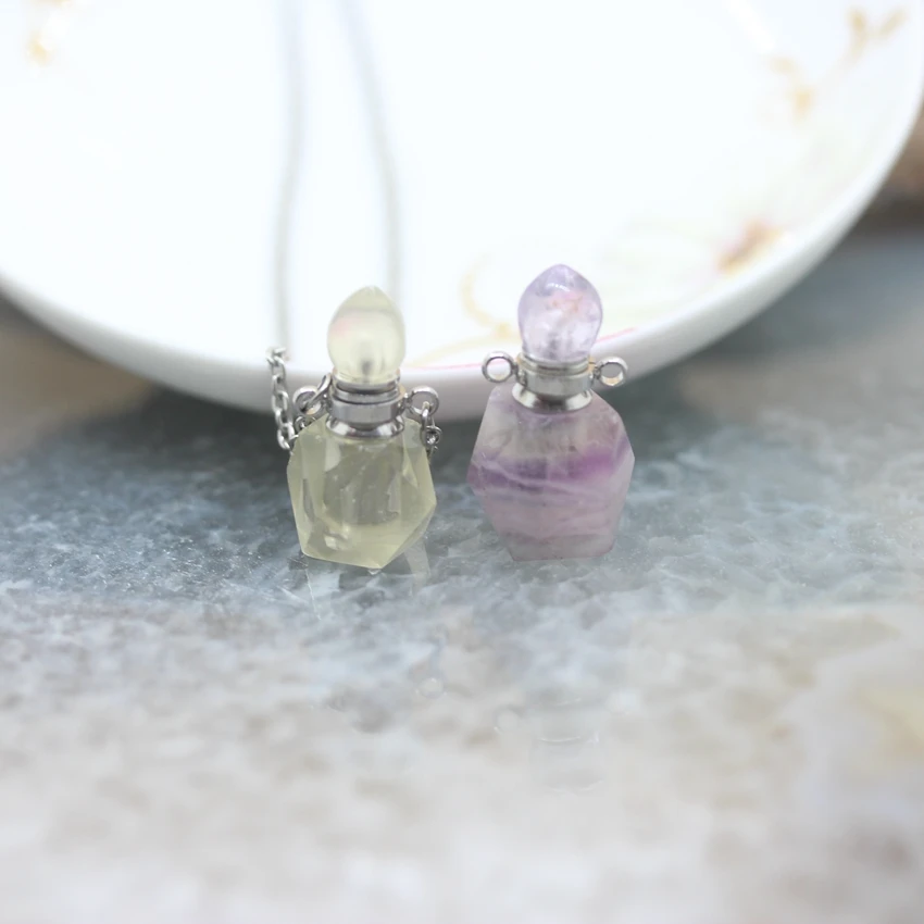 Флуоресцентные драгоценные камни флакон для духов серебристые цепи ожерелье с