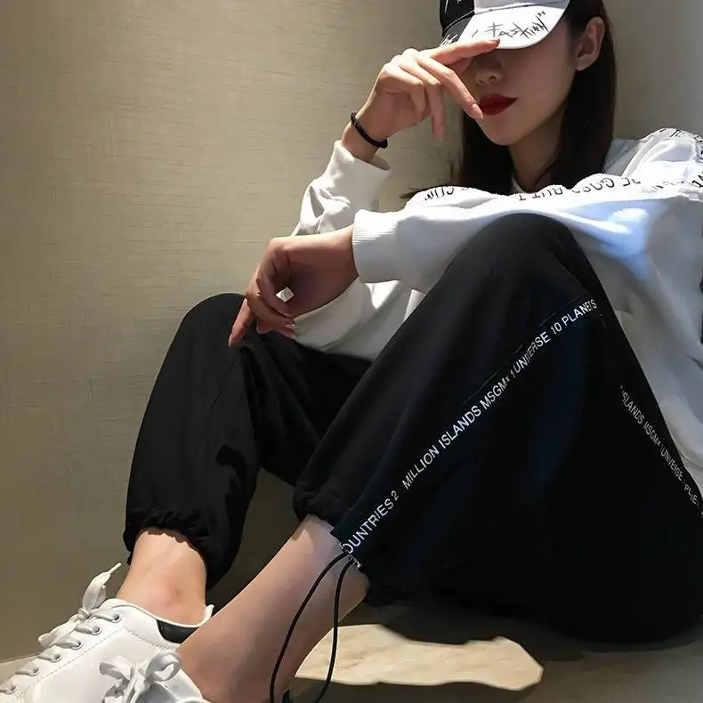 Корейский стиль Ulzzang Высокая талия Твердые свободные шаровары для женщин Jogger тренировочные брюки повседневные брюки карго женская уличная одежда - Цвет: 10