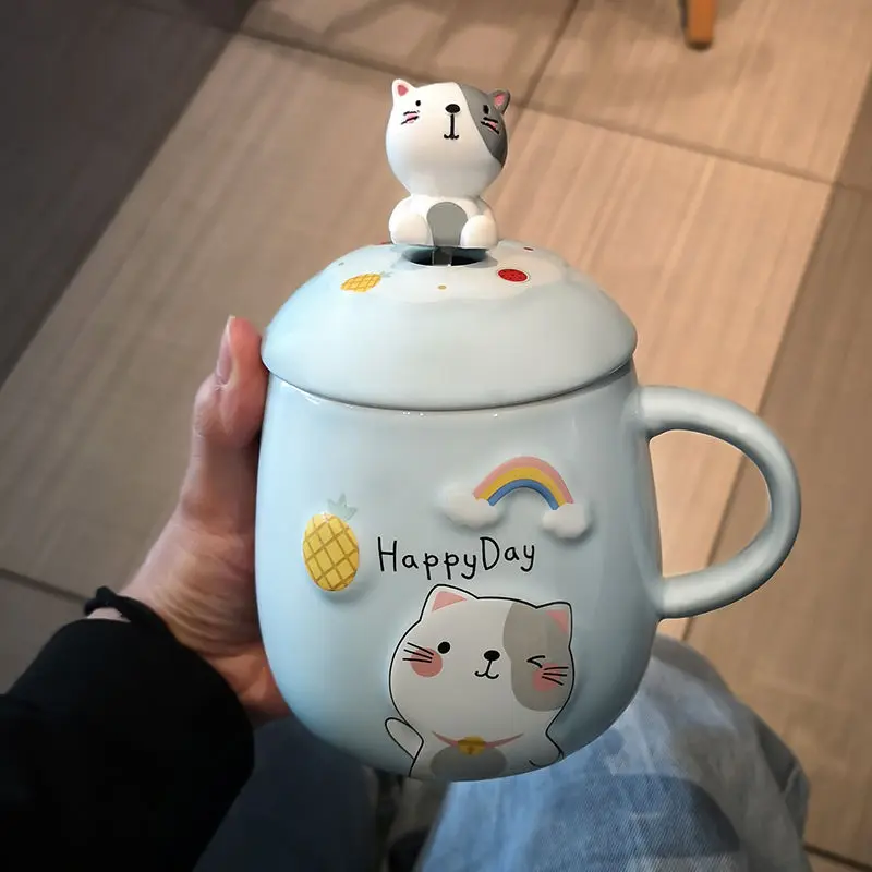 

Cartoon panda ceramic mug with Lid spoon,Simple coffee mugs Coffee Milk Cup Funny Ceramic Mug Water Cup