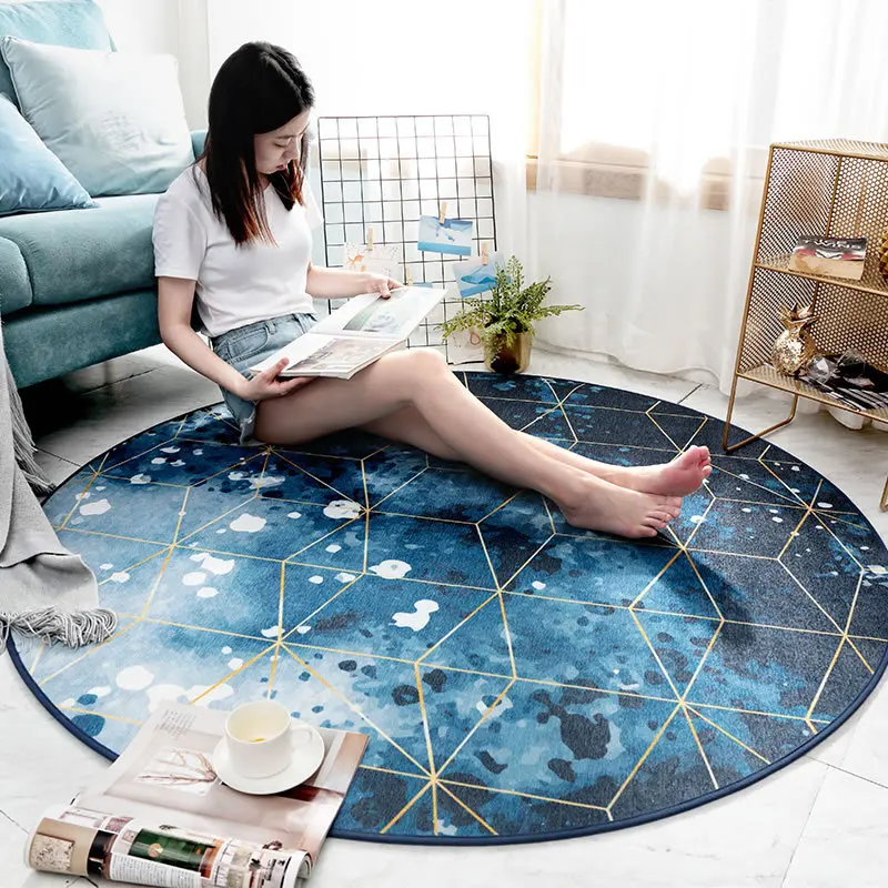 

Fashion Scandinavian Style Art Geometric Non-slip Round Rug Floor Mat Bedroom Living Room Home Decoration