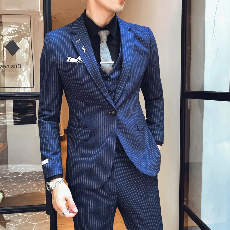 Мужской смокинг 2020 весенний Свадебный костюм в полоску роскошный приталенный Homme