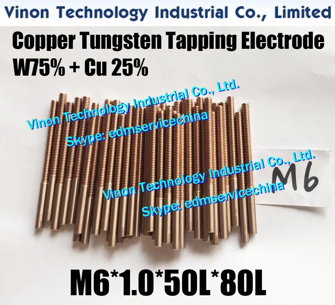 

5PCS M6*1.0*50L*80Lmm CUW75 Copper Tungsten Orbital Tapping Electrode,edm W75 tungsten copper threading electrode without hole