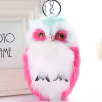 plush keychain cute owl pendant hair ball fluffy ball bell imitation rabbit hair doll toy girl bag key pendant wj303