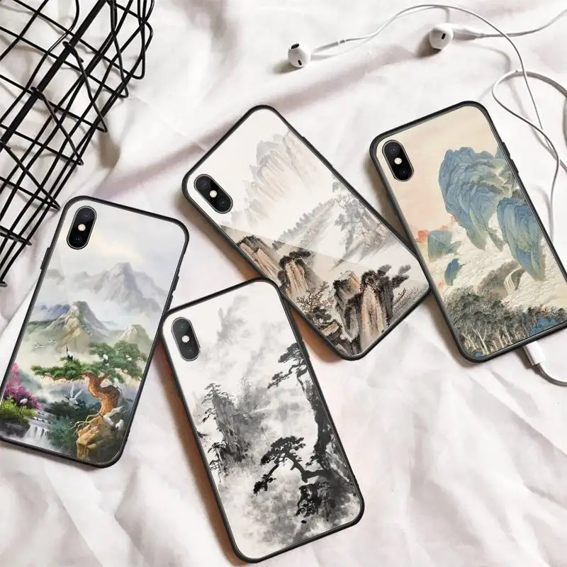 

Chinese Style landscape painting Phone Case Tempered glass For iphone 6 7 8 plus X XS XR 11 12 13 PRO MAX mini