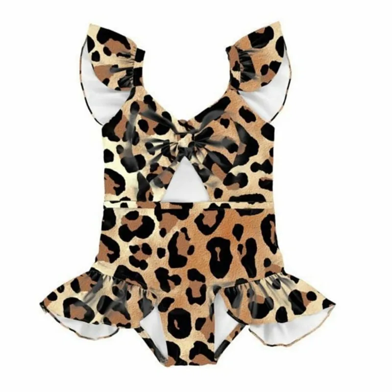 

2021 Summer New Style Toddler Bodysuit Swimsuit Sleeveless Leopard Print Vertical Stripes Pattern Summer Clothing