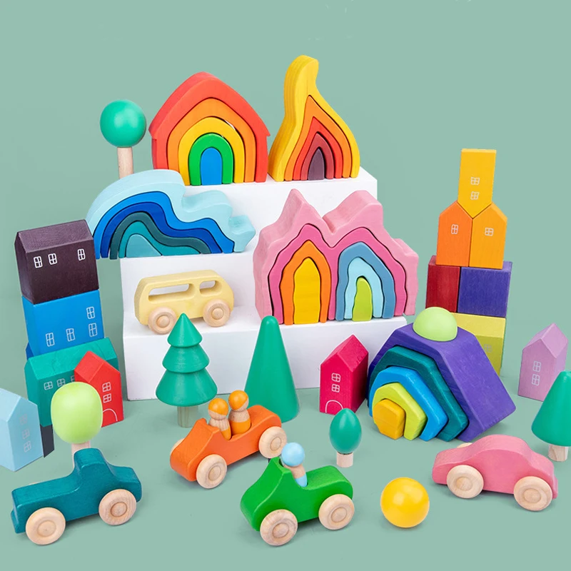 Детские Монтессори деревянные строительные блоки Раннее Образование