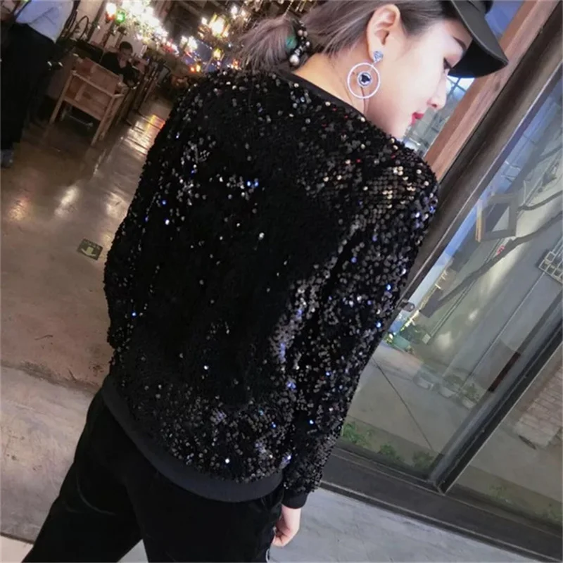 Весенние туфли женские черные блесток рубашки с длинным рукавом пуловер feminino -