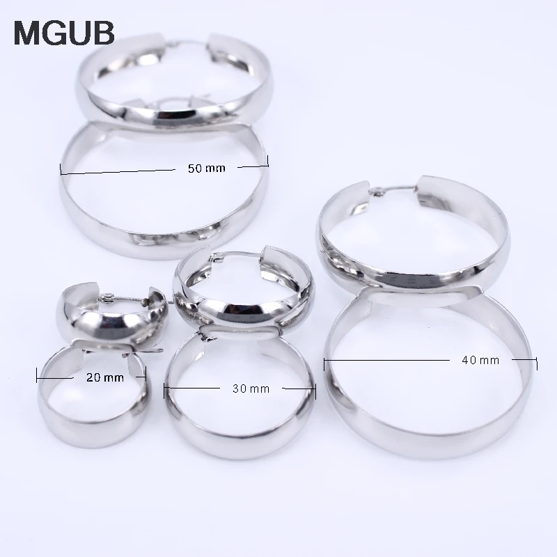 

MGUB 316L stainless steel popular inside and outside the smooth earrings gold color choose 20mm 30mm 40mm 50mm size LH543