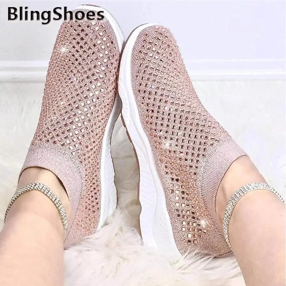 

2021 autumn Women shoes flats Sneakers Shiny Sock shoes woman Comfortable Casual Loafers Shoes Slip On Female Vulcanize Shoes