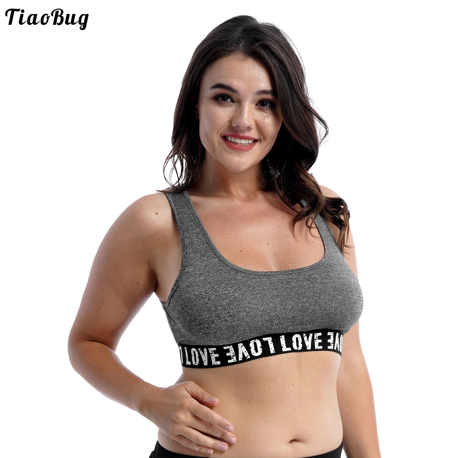

TiaoBug Summer Women Yoga Crop Top Sport Bra Scoop Neck Pure Color Crop Non-Pads Tank Vest For Gym Swimming Fitness Running