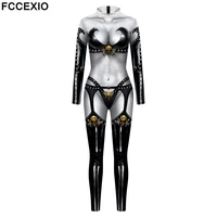 fccexio women lady death print halloween carnival adult dress spandex jumpsuit plus size long sleeve cosplay onesie outfits
